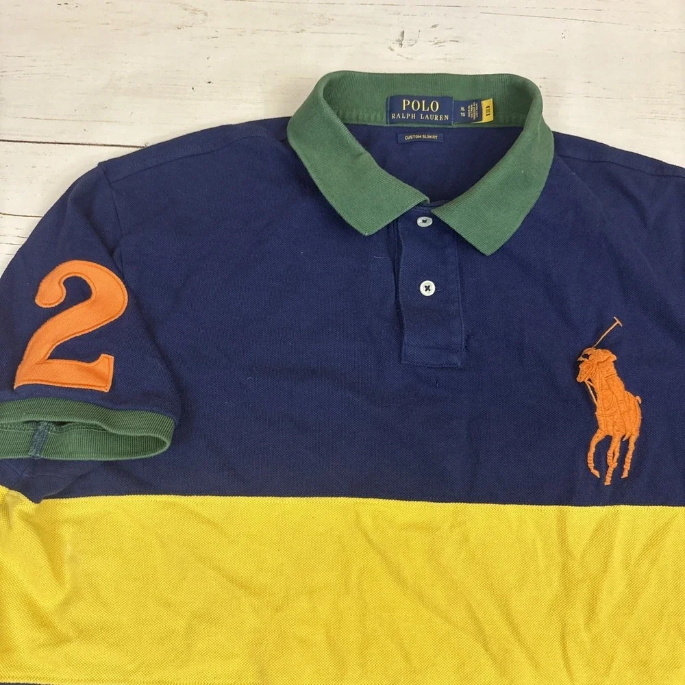 Polo Ralph Lauren Custom Slim Fit Big Pony Polo Shirt Mens XL Colorblock